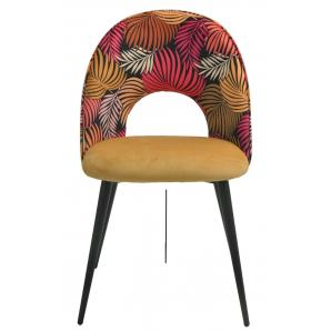 2 Sillas orquidea, metal, tapizado velvet amarillo con respaldo floral a juego - 2 unidades