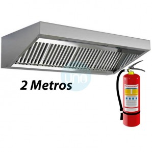 Campana Mural Slim Baja, 2 Metros Ancho, Sistema Extinción Incendios, sin Motor, 4 Filtros de Lamas, CMSLS208I