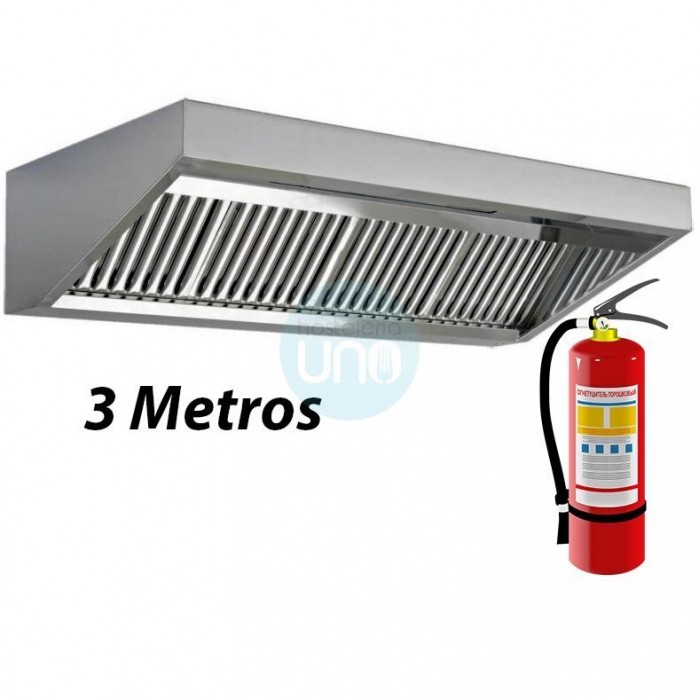 Campana Mural Slim Baja, 3 Metros Ancho, Sistema Extinción Incendios, sin Motor, 6 Filtros de Lamas, CMSLS308I