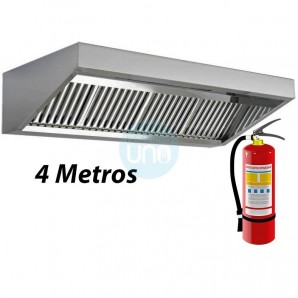 Campana Mural Slim Baja, 4 Metros Ancho, Sistema Extinción Incendios, sin Motor, 8 Filtros de Lamas, CMSLS408I