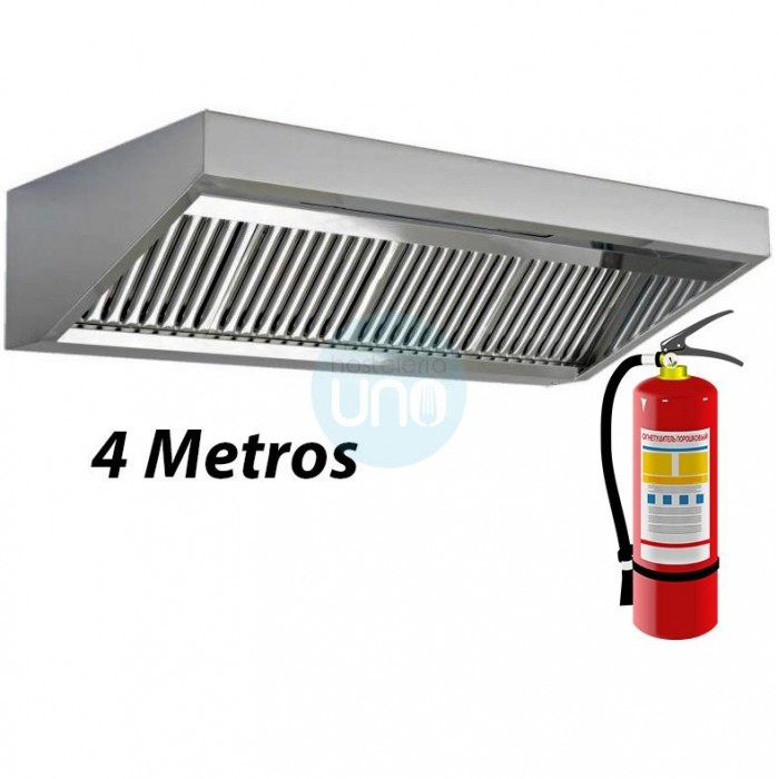 Campana Mural Slim Baja, 4 Metros Ancho, Sistema Extinción Incendios, sin Motor, 8 Filtros de Lamas, CMSLS408I