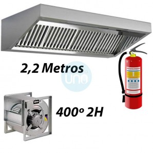 Campana Slim Baja con Motor Centrífugo 400º 2H, Sistema Extinción Incendios, 2,2 Metros, 4 Filtros de Lamas, CMSLS208I-400