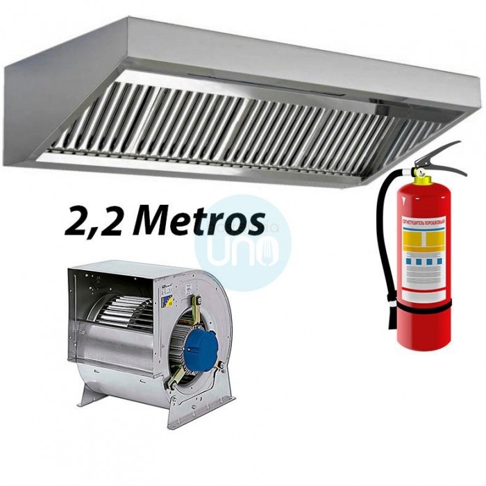 Campana Slim Baja, 2,2 Metros, Sistema Extinción Incendios, con Motor, 4 Filtros de Lamas, CMSLS228I