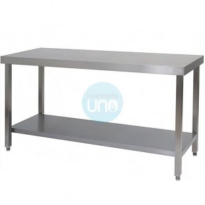 Mesa de Trabajo Central, 1,5 Metros Ancho, Fondo 90 cm, con Estante, Acero inoxidable