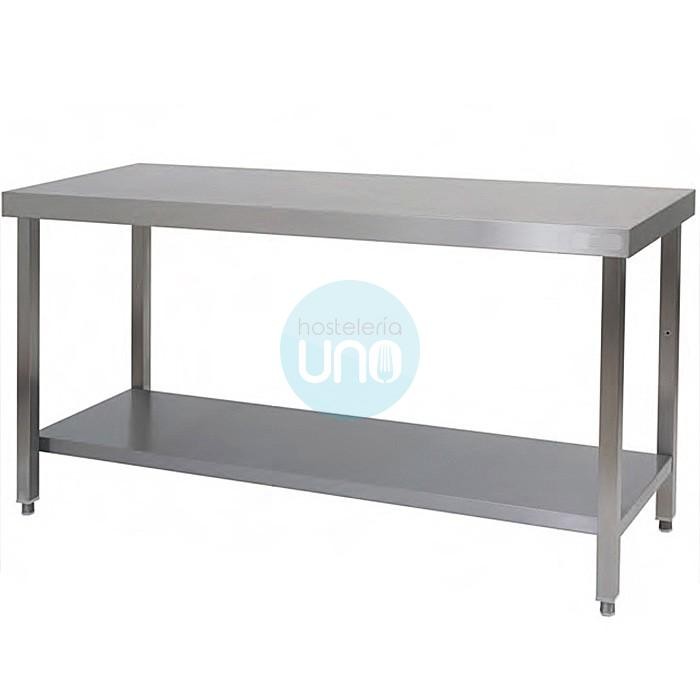Mesa de Trabajo Central, 1,5 Metros Ancho, Fondo 90 cm, con Estante, Acero inoxidable
