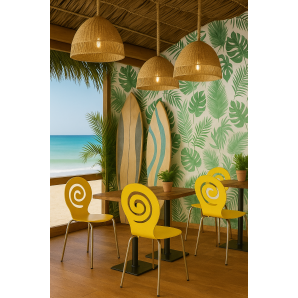 4 Sillas pinsapo, apilable, acero inoxidable, laminado amarillo - 4 unidades