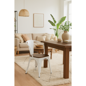 5 Sillones tol ek wood, acero, blanco, asiento madera - 5 unidades