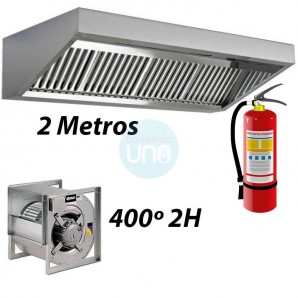 Campana Slim Baja con Motor Centrífugo 400º 2H, Sistema Extinción Incendios, 2 Metros, 4 Filtros de Lamas, CMSLS208I-400