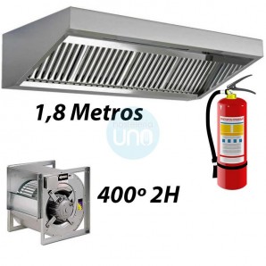 Campana Slim Baja con Motor Centrífugo 400º 2H, Sistema Extinción Incendios, 1,8 Metros, 4 Filtros de Lamas, CMSLS188I-400