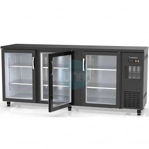 Mesa Refrigerada Expositora Negra, 2 Metros, 3 Puertas Cristal, Fondo 53 cm, Coreco SBE200