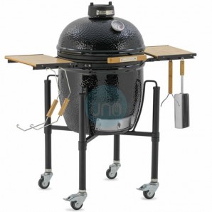 Barbacoa de Carbón Ø 46 cm con Carro y Mesas Laterales de Bambú, Kamado Monolith ONE.55