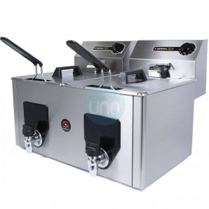 Freidora Eléctrica Sobremesa, Doble Cuba 8+8 Litros, con Grifo de Vaciado, Sammic PF1010