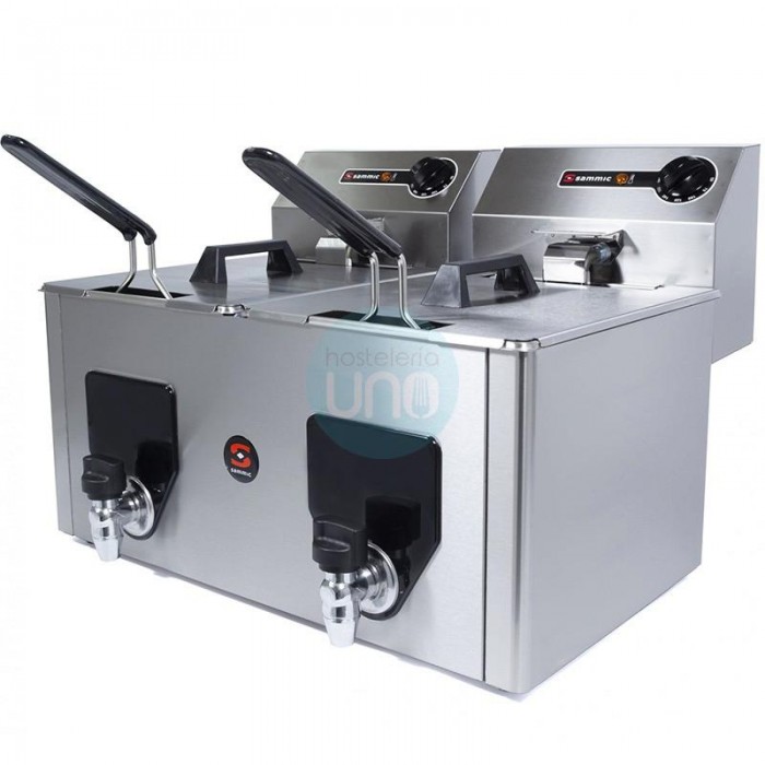 Freidora Eléctrica Sobremesa, Doble Cuba 8+8 Litros, con Grifo de Vaciado, Sammic PF1010