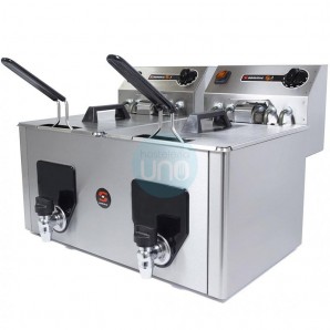 Freidora Eléctrica Sobremesa, Trifásica, Doble Cuba 8+8 Litros, con Grifo de Vaciado, Sammic PF10+10