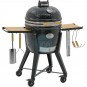 Barbacoa de Carbón Ø 46 cm con Carro Negro y Mesas Laterales de Bambú, Kamado Monolith TWO.55