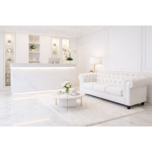 Sofá chester new, 3 plazas, similpiel blanca