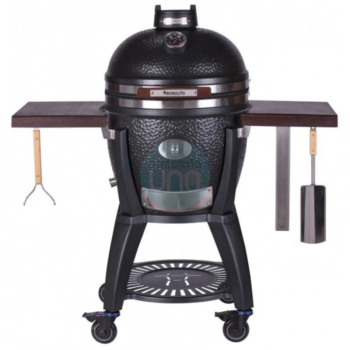 Barbacoa de Carbón Ø 46 cm con Carro y Mesas Laterales de Bambú Negras, Kamado Classic Avantgarde