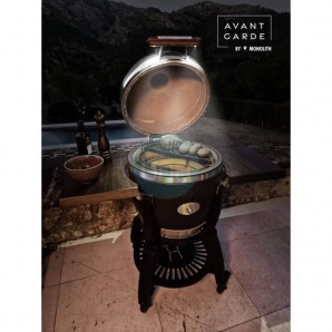 Barbacoa de Carbón Ø 46 cm con Carro y Mesas Laterales de Bambú Negras, Kamado Classic Avantgarde