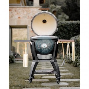 Barbacoa de Carbón Ø 46 cm con Carro y Mesas Laterales de Bambú Negras, Kamado Classic Avantgarde