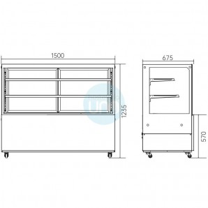 Vitrina Mostrador Refrigerado, 1,5 Metros Ancho, 1,2 Metros Alto, Cristal Recto, XCH1500Z