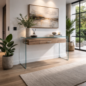 Consola marilyn, madera, cristal, 120x40 cms