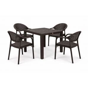 4 Sillones torremolinos, apilable, patas metálicas, polipropileno marrón chocolate - 4 unidades