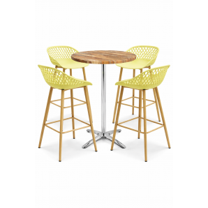 4 Taburetes strauss, metal, polipropileno amarillo pastel - 4 unidades