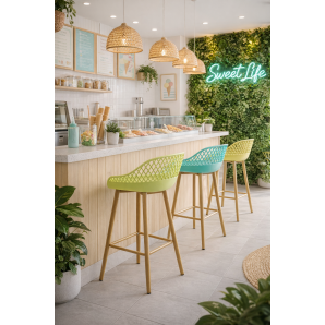 4 Taburetes strauss, metal, polipropileno amarillo pastel - 4 unidades