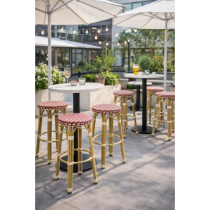 4 Taburetes garnier, apilable, aluminio, ratán beige y rojo - 4 unidades