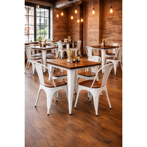 5 Sillas tol ek wood, acero, blanca, asiento madera - 5 unidades