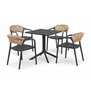 4 Sillones ibiza, apilable, tratamiento anti uv, polipropileno gris oscuro, cuerda natural - 4 unidades