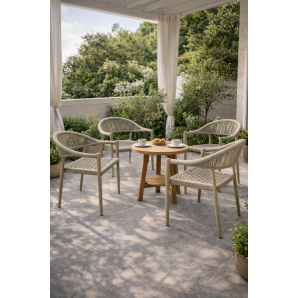 4 Sillones cannes, apilable, aluminio, asiento y respaldo de cuerda beige - 4 unidades