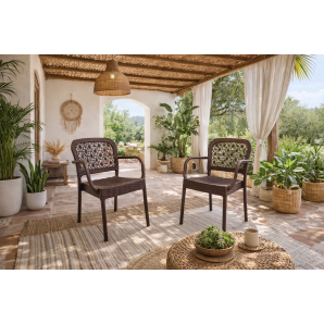 4 Sillones latoja, apilable, polipropileno marrón chocolate - 4 unidades