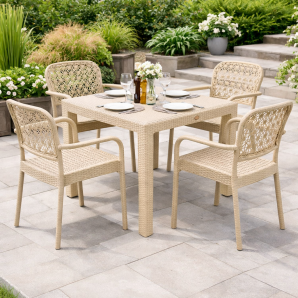 4 Sillones latoja, apilable, polipropileno beige - 4 unidades