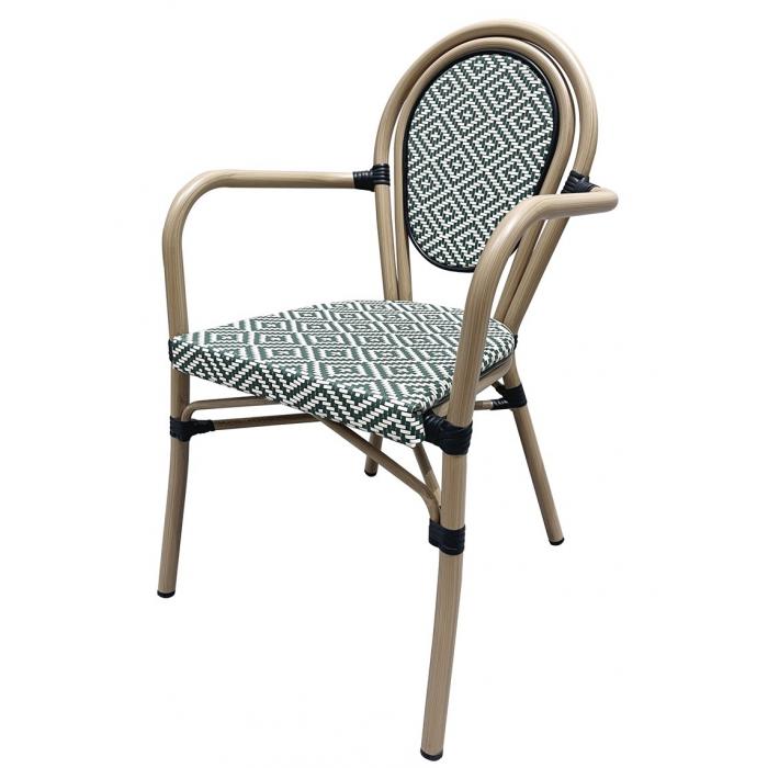 4 Sillones taramay, apilable, aluminio, mesh crema y verde - 4 unidades