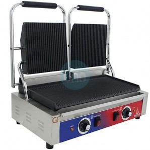Plancha Grill Eléctrica Doble, Placas Ranuradas con Tapas, GSFrit