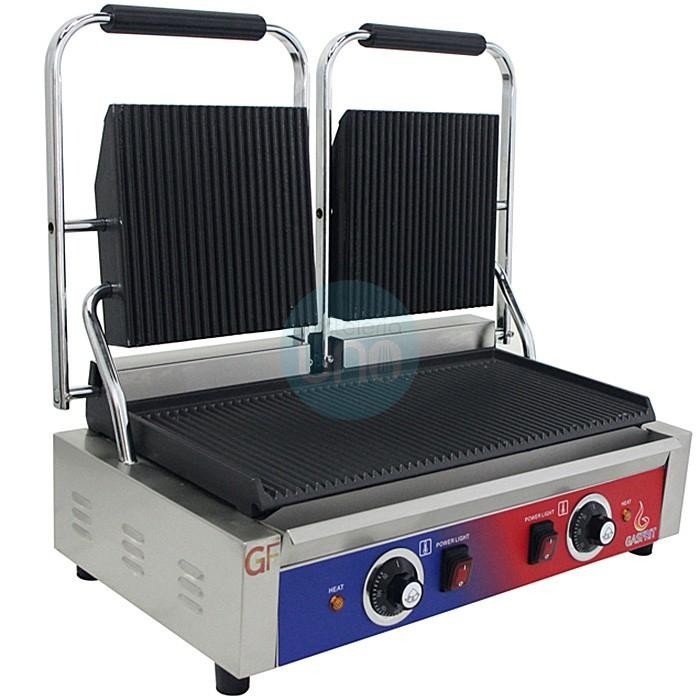 Plancha Grill Eléctrica Doble, Placas Ranuradas con Tapas, GSFrit