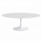 Mesa tul, oval, fibra de vidrio, mármol blanco 180x108 cms