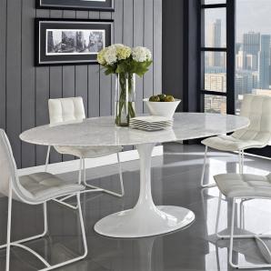 Mesa tul, oval, fibra de vidrio, mármol blanco 180x108 cms