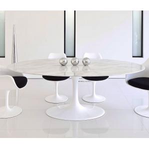 Mesa tul, oval, fibra de vidrio, mármol blanco 180x108 cms