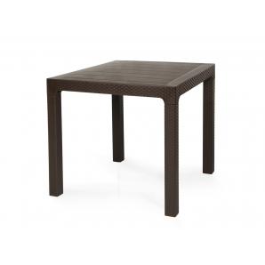 Mesa tropical, ratán, polipropileno marrón chocolate, 80 x 80 cms