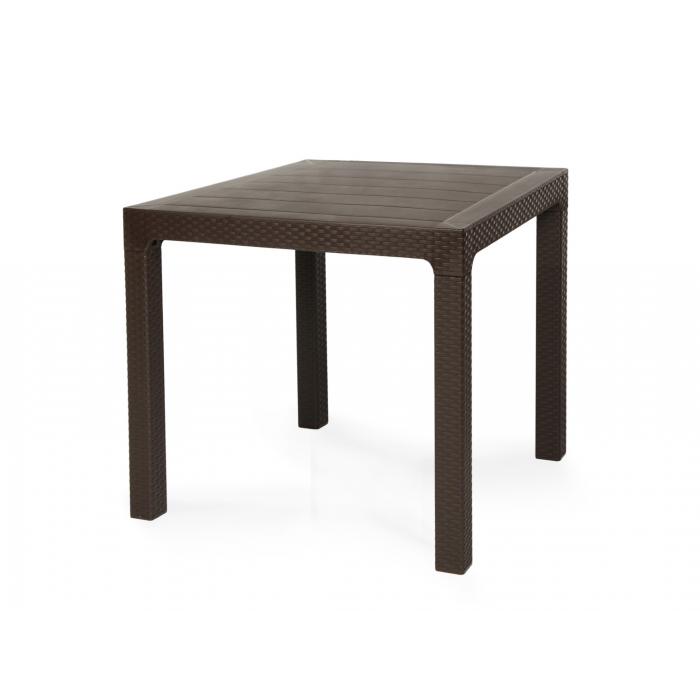 Mesa tropical, ratán, polipropileno marrón chocolate, 80 x 80 cms