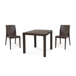 Mesa tropical, ratán, polipropileno marrón chocolate, 80 x 80 cms