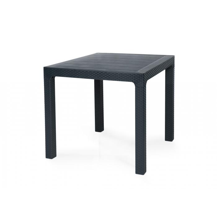 Mesa tropical, ratán, polipropileno antracita, 80 x 80 cms