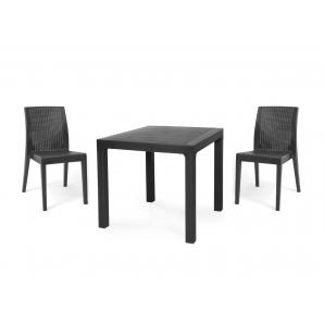 Mesa tropical, ratán, polipropileno antracita, 80 x 80 cms