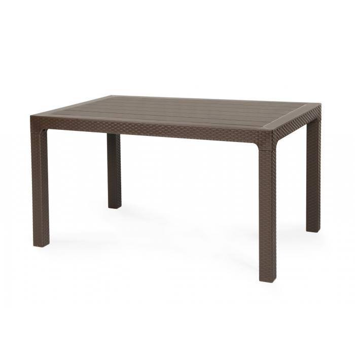 Mesa tropical, ratán, polipropileno marrón chocolate, 140 x 80 cms