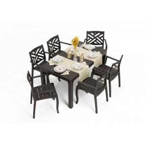 Mesa tropical, ratán, polipropileno marrón chocolate, 140 x 80 cms