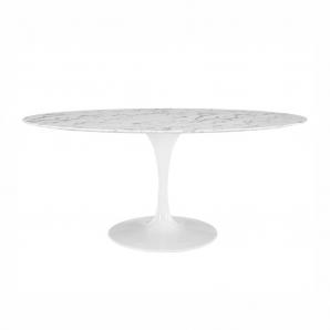 Mesa tul, oval, fibra de vidrio, mármol blanco 160x90 cms