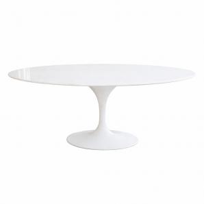 Mesa tul, oval, fibra de vidrio, tapa lacada blanca 180x108 cms
