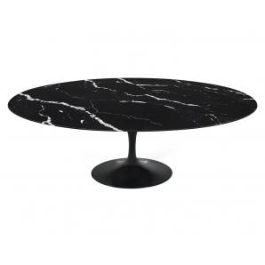 Mesa tul, oval, fibra de vidrio, mármol negro 180x108 cms